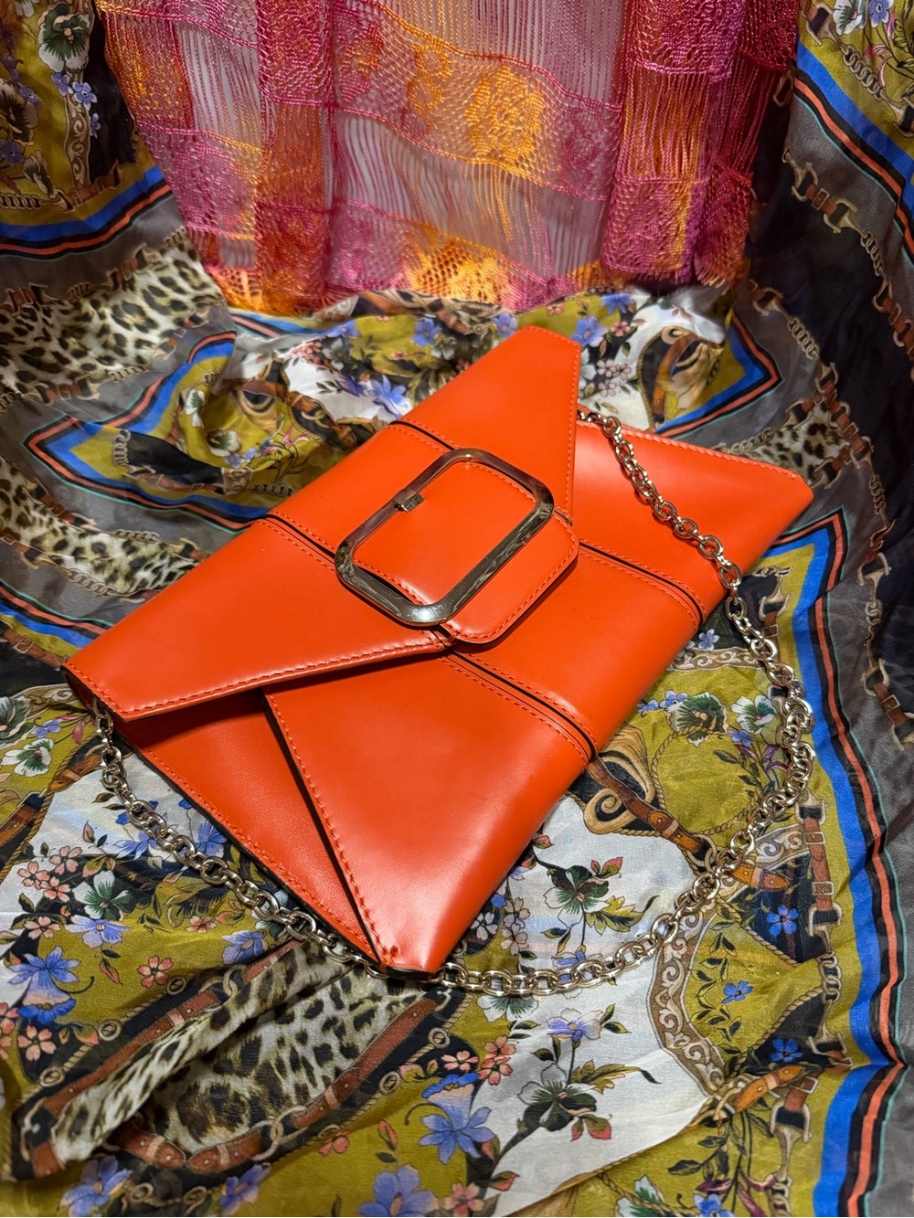 Sleek Orange Envelope chain purse - from Sony picture costume dept